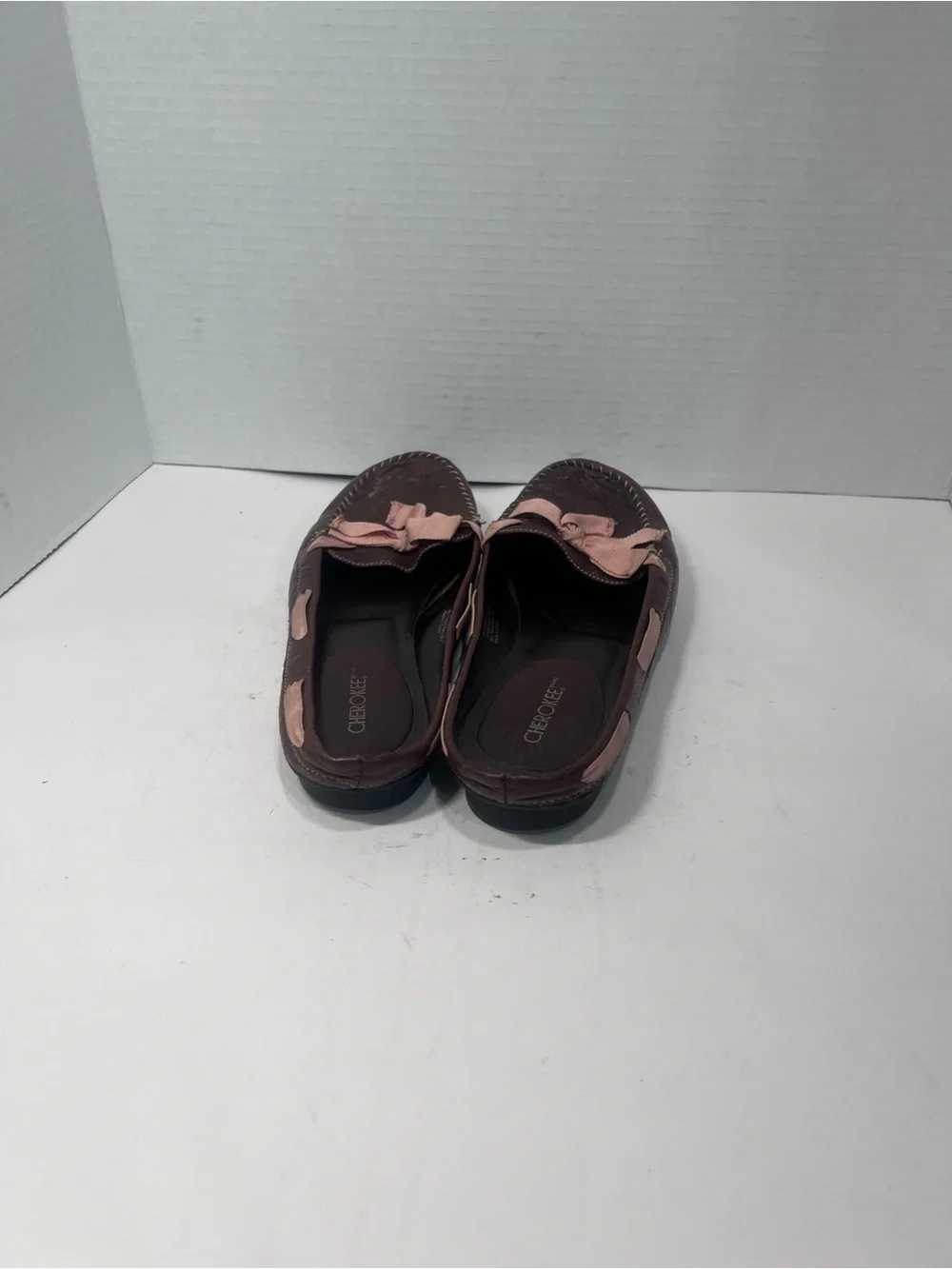 Cherokee Brown Loafers with Pink Bow Accents